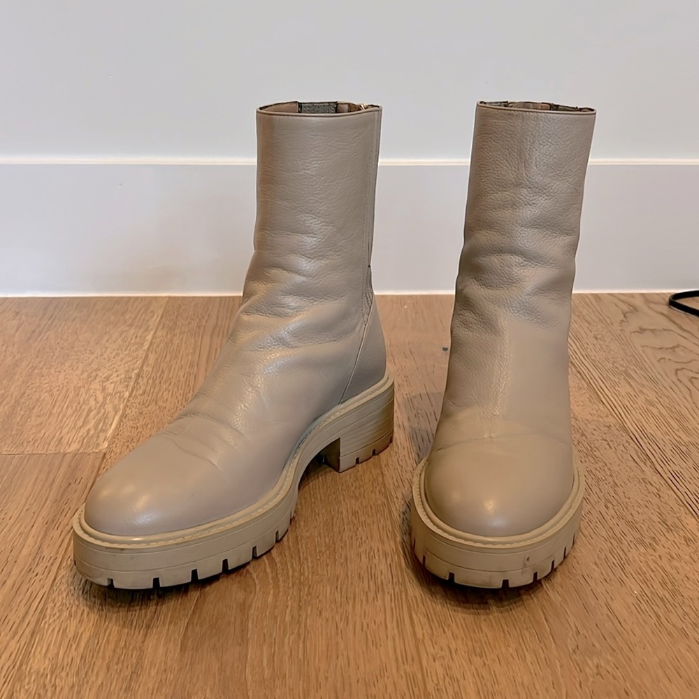 Aquazzura Saint Honore Beige Leather Combat Boots - Size 38
